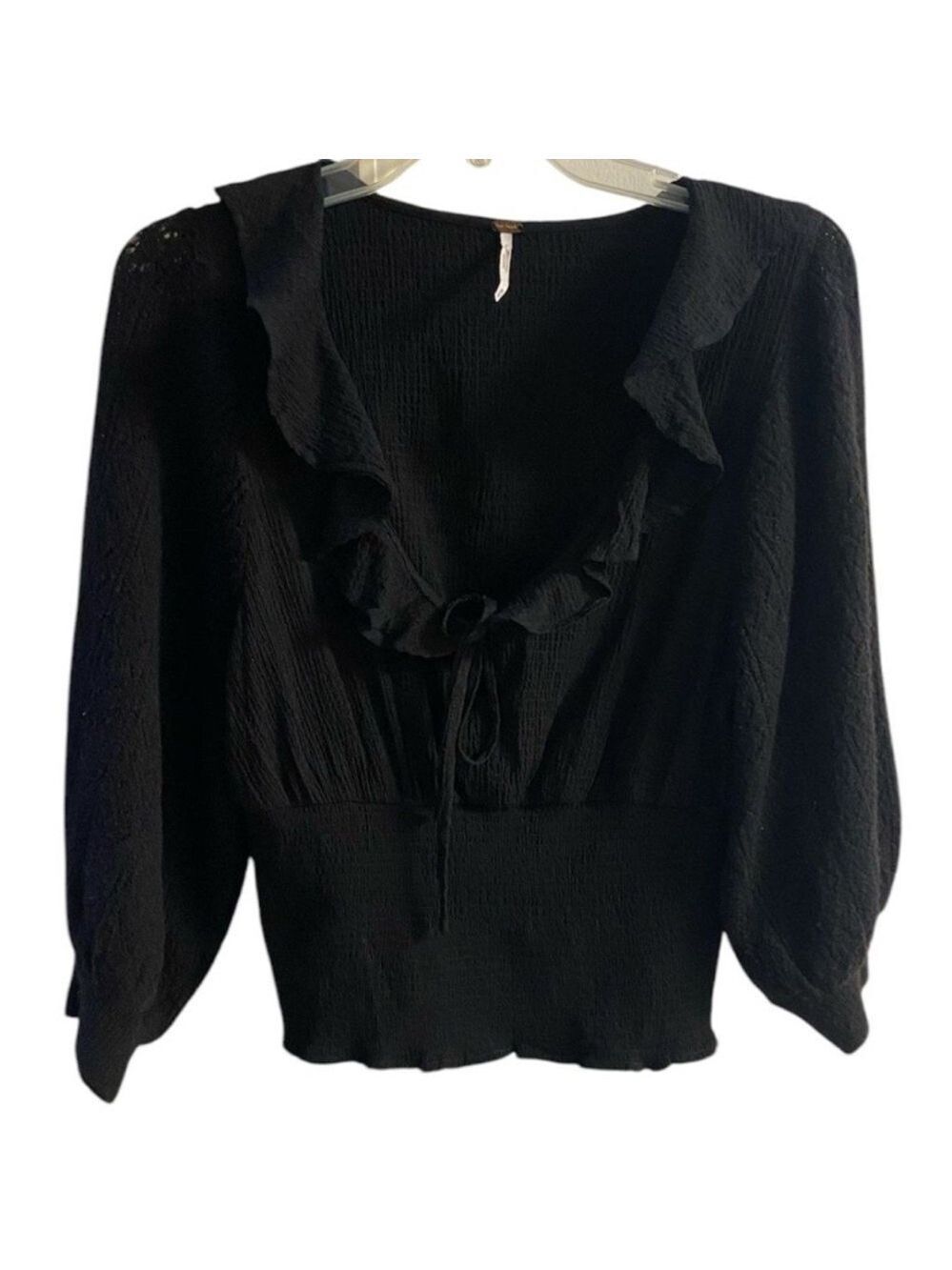 Free People Black Ruffled Blouse Medium